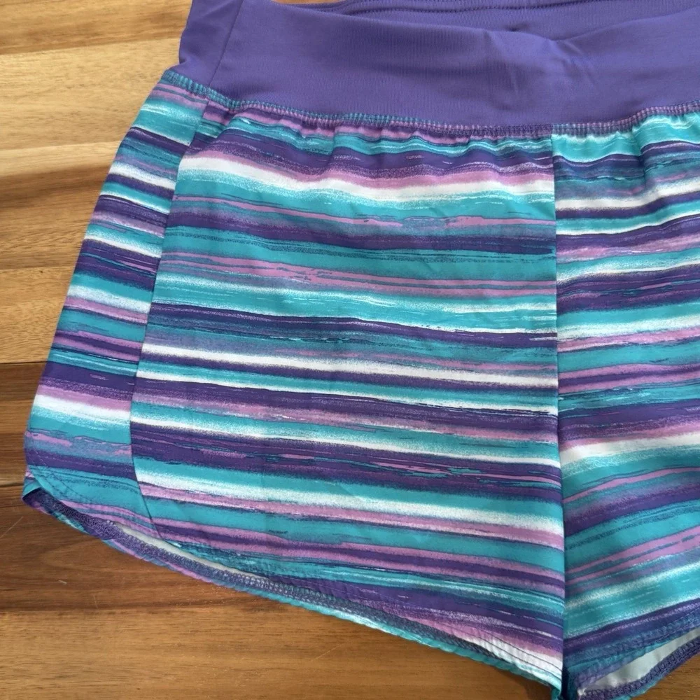 Athletic Works DriWorks Girls Active Running Shorts Purple Teal Lined Size 14/16